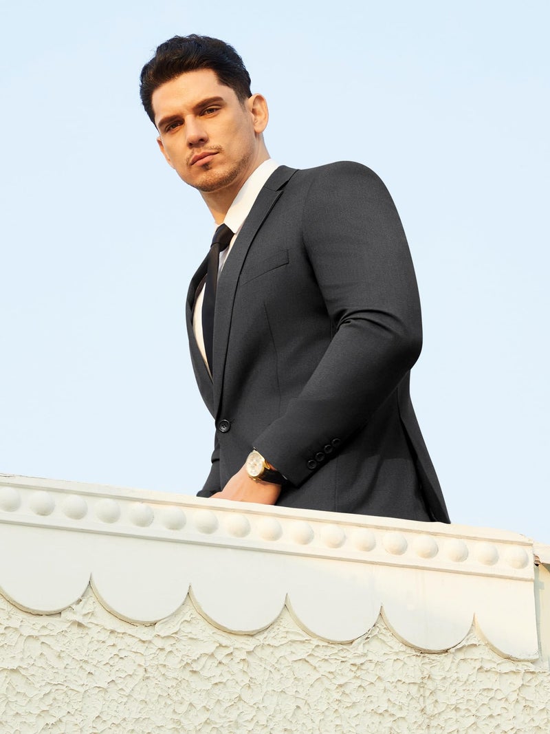 WEEN CHARM بدلة WEEN CHARM للرجال بتصميم نحيف مكونة من قطعتين بدلة زفاف توكسيدو زر واحد حفلة تخرج مجموعة بدلة توكسيدو سترة وسروال رمادي - Image 4